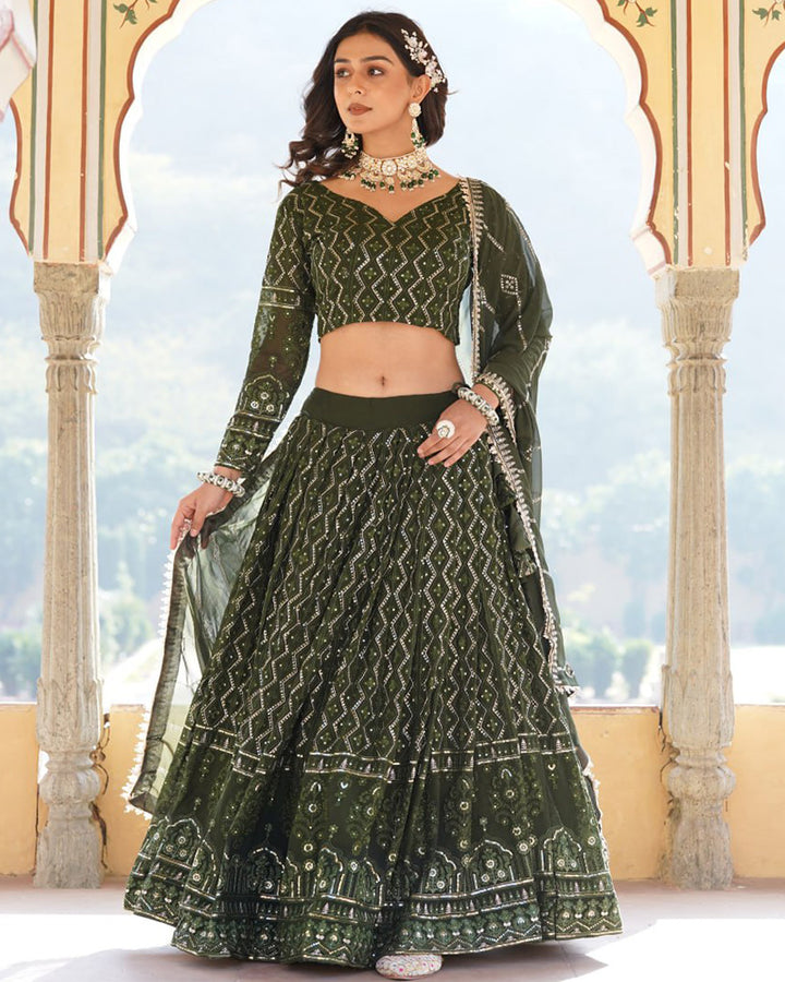 Latest Design Green Color Georgette Semi Stitched Lehenga Choli