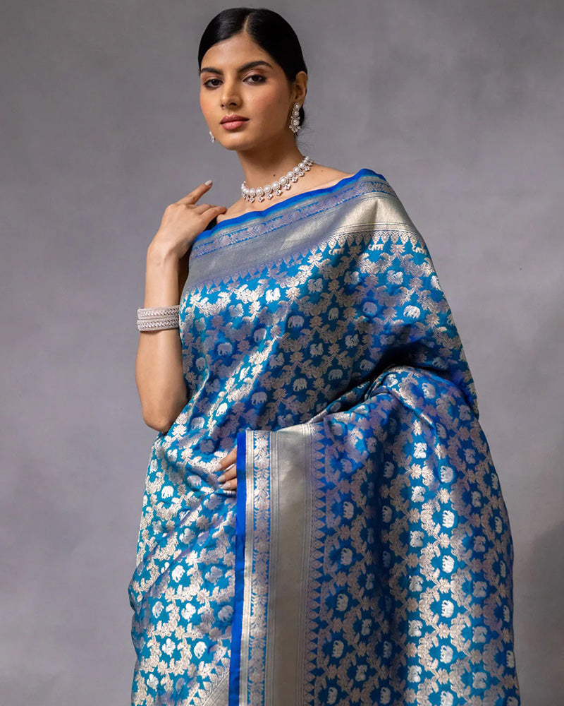 Designer Firoji Color Jacquard Banarasi Silk Saree