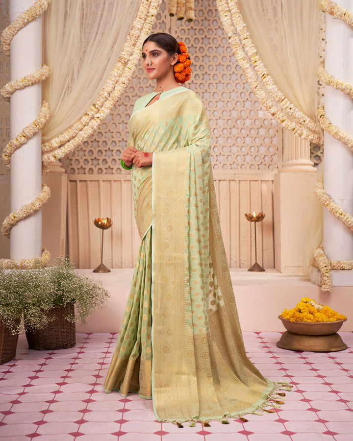 Designer Pista Color Jacquard Banarasi Silk Saree