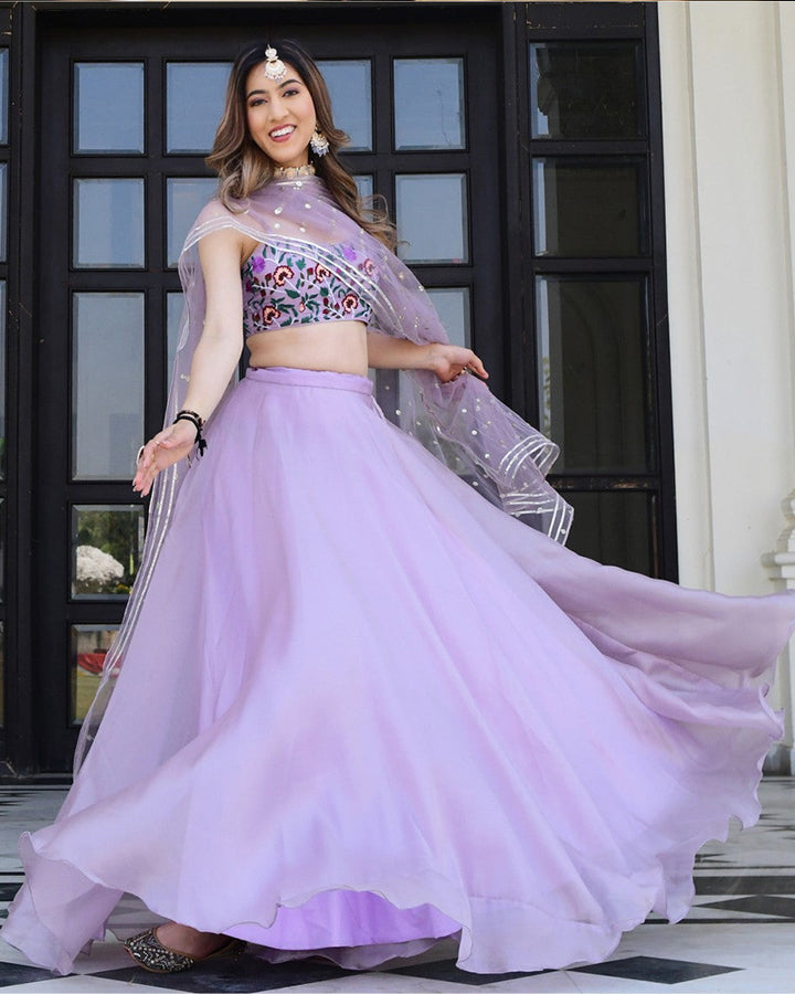 Lavender Color Organza Net Embroidered Lehenga Choli