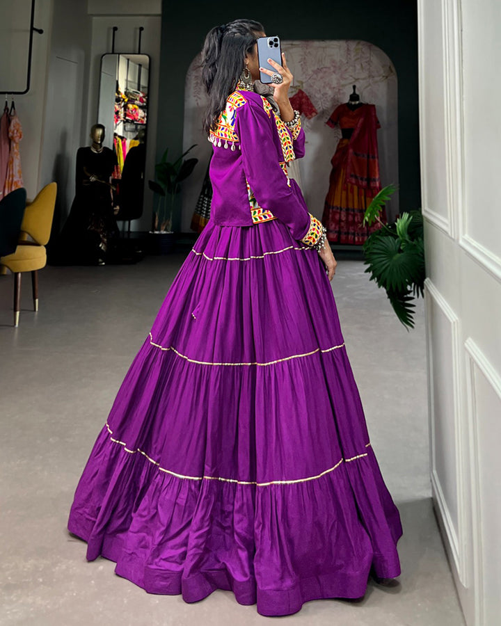 Purple Color Pure Rayon Frill And Gamthi Work Navratri Lehenga Choli