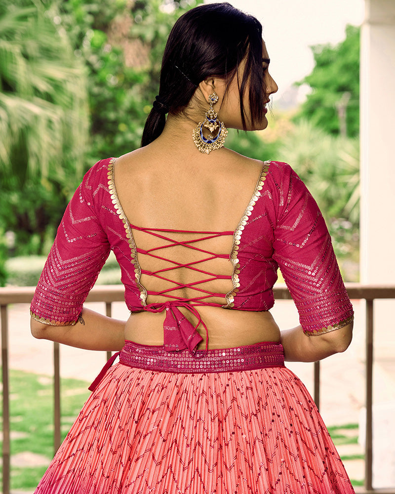 Pink Color Chinon Sequence Embroidered Lehenga Choli