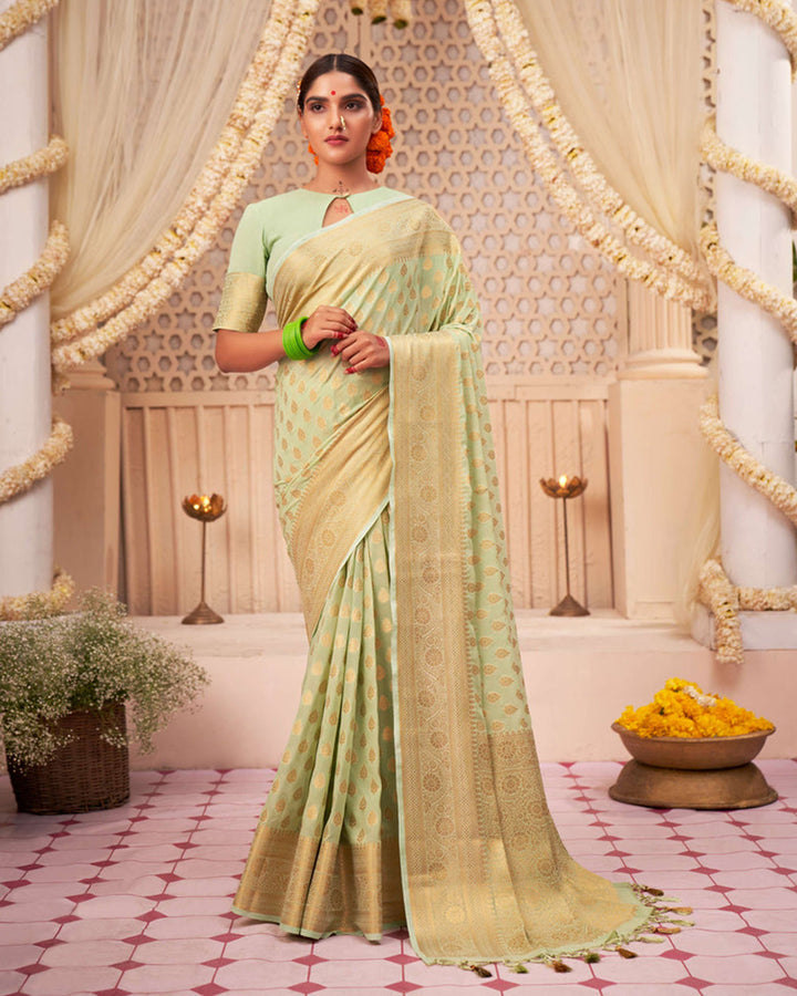 Designer Pista Color Jacquard Banarasi Silk Saree