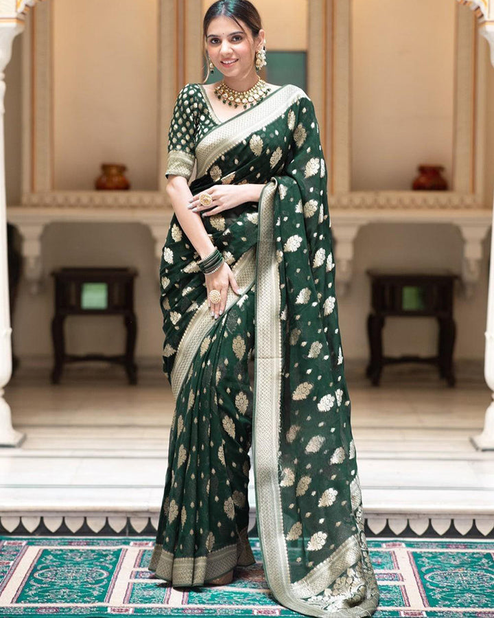 Designer Green Color All over Jacquard Banarasi Silk Saree