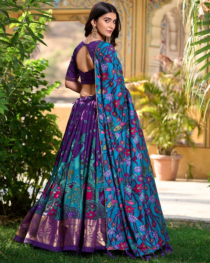 Kalamkari Print Purple Color Tussar Silk Lehenga Choli