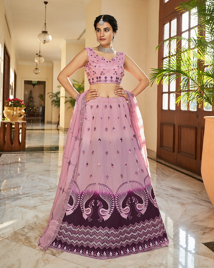 Art Silk Baby Pink And purple Color Lehenga Choli