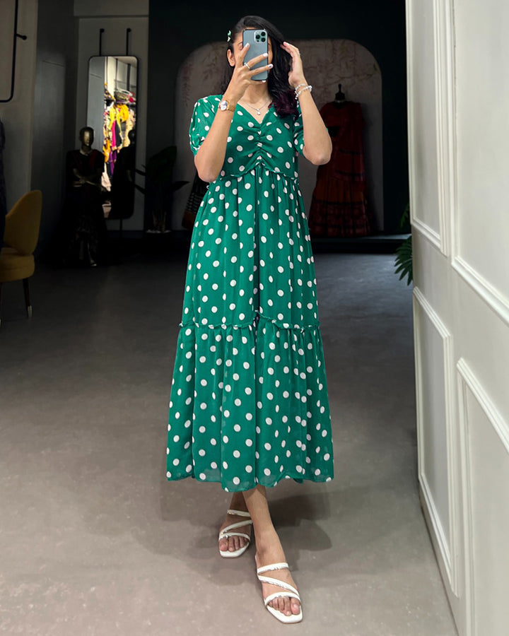 Green Color Georgette Dot Printed Kurti