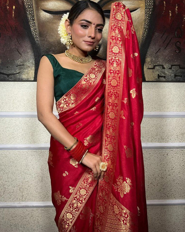 Designer Red Color Banarasi Soft Silk Saree