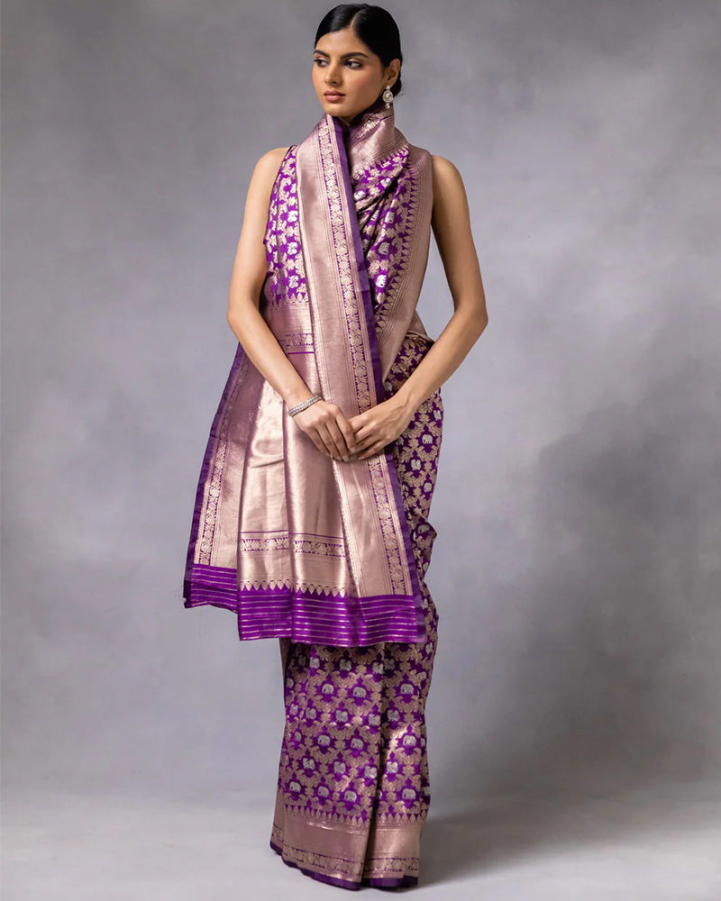 Designer Purple Color Jacquard Banarasi Silk Saree