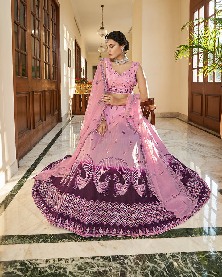 Art Silk Baby Pink And purple Color Lehenga Choli