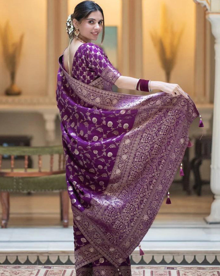 Designer Purple Color Zari Work Banarasi Silk Saree