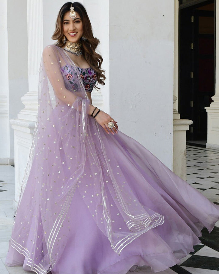 Lavender Color Organza Net Embroidered Lehenga Choli