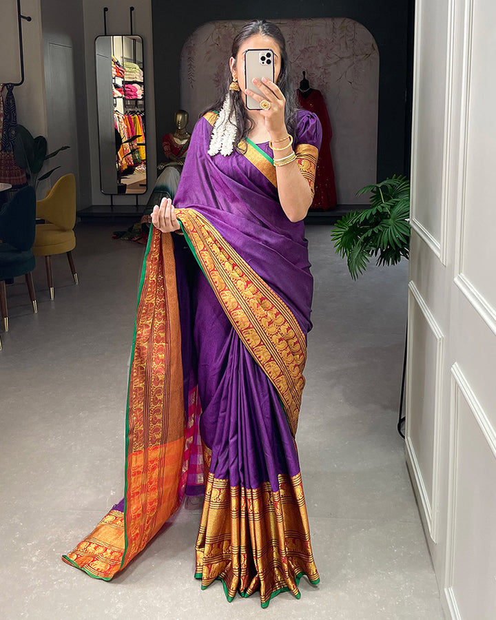 Purple Color Narayan Pet Cotton Saree