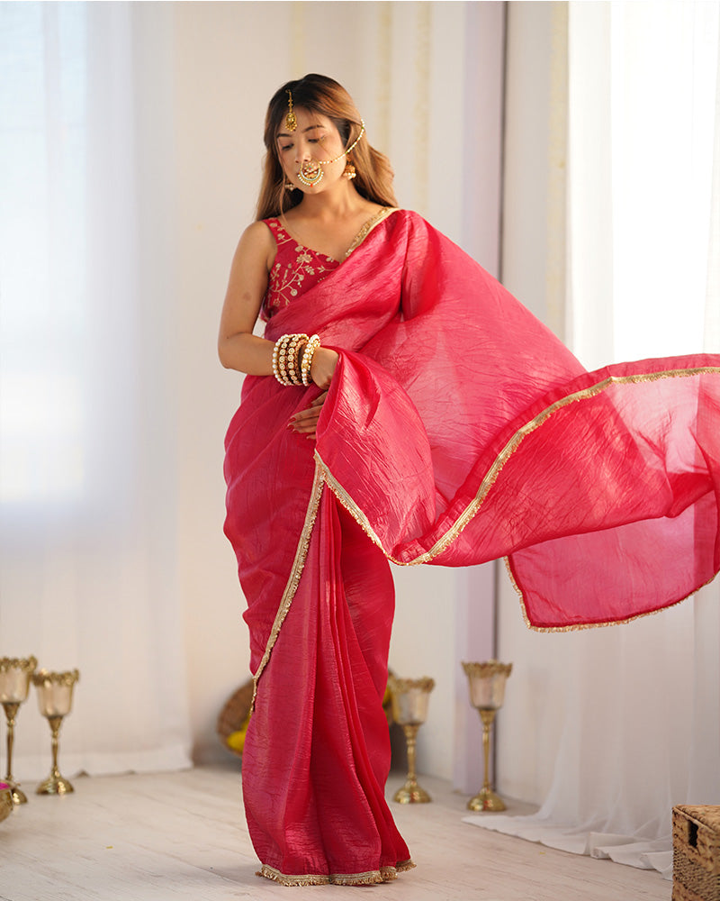 Rani Pink Color Tissue Silk Ready To Wear Saree