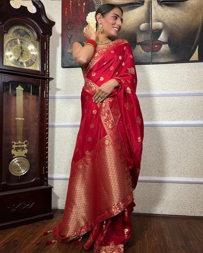 Designer Red Color Banarasi Soft Silk Saree