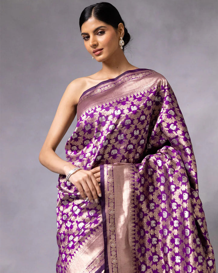 Designer Purple Color Jacquard Banarasi Silk Saree