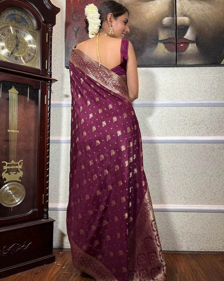 Wine Color Rich Pallu Design Banarasi Soft Silk Saree