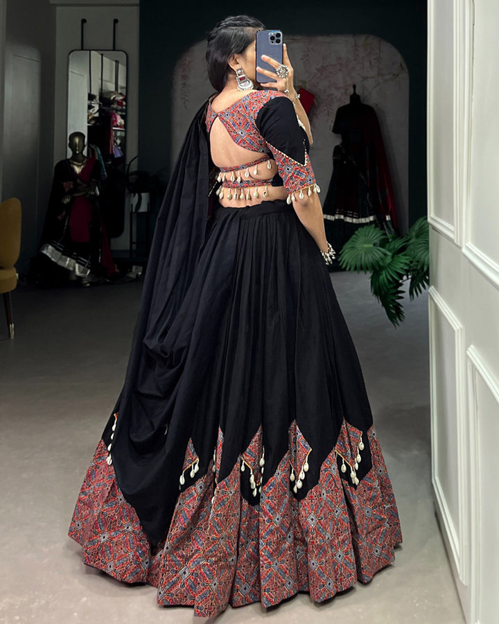 Black Color Cotton Printed Navratri Lehenga Choli