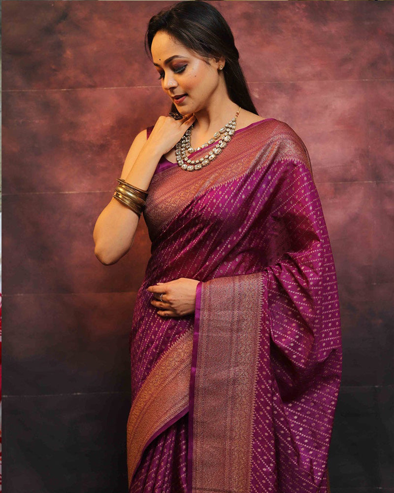 Designer Wine Color Banarasi Saree