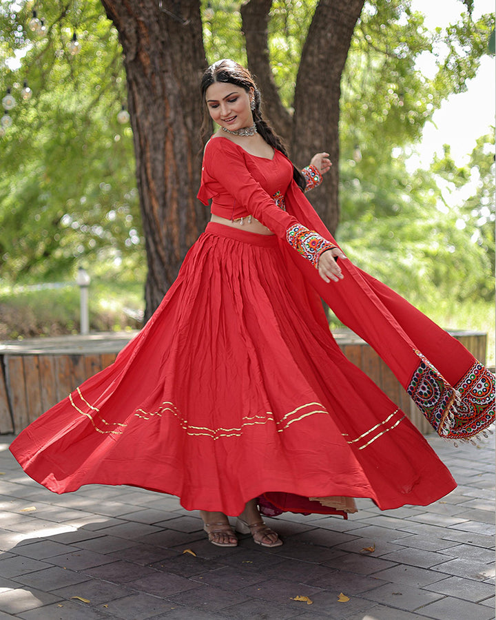 Navratri Wear Red Color Rayon Lehenga Choli