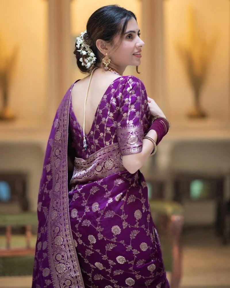 Designer Purple Color Zari Work Banarasi Silk Saree