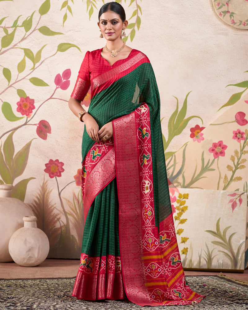 Green Color Patola Print Tussar Chex Saree