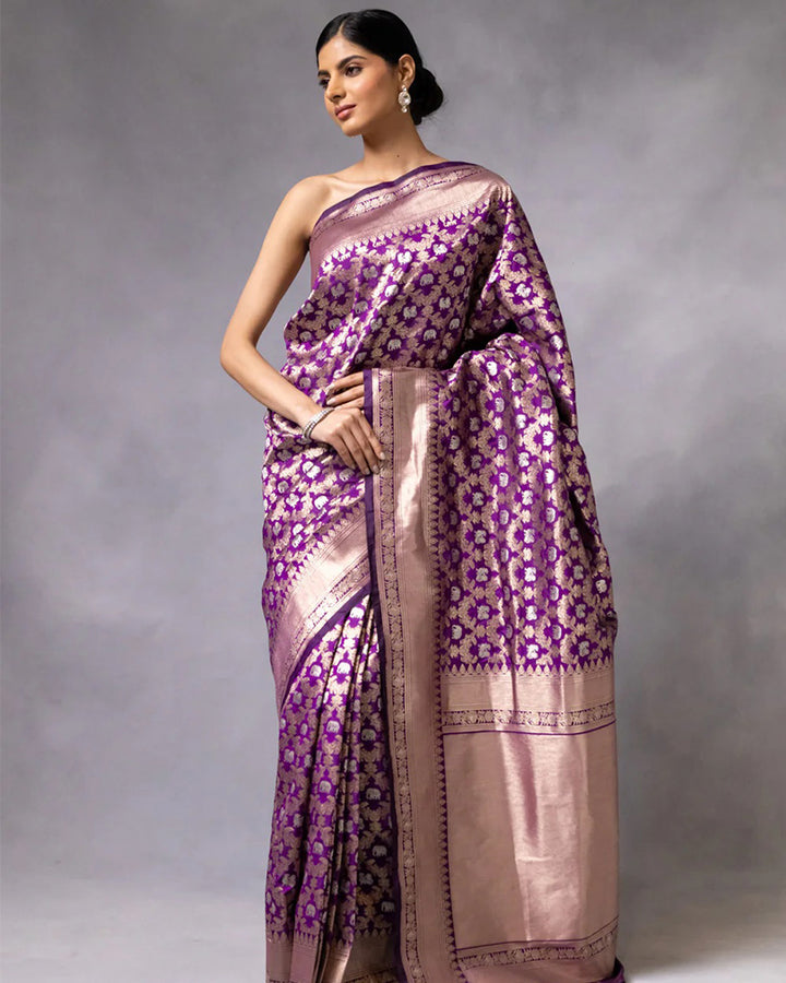 Designer Purple Color Jacquard Banarasi Silk Saree