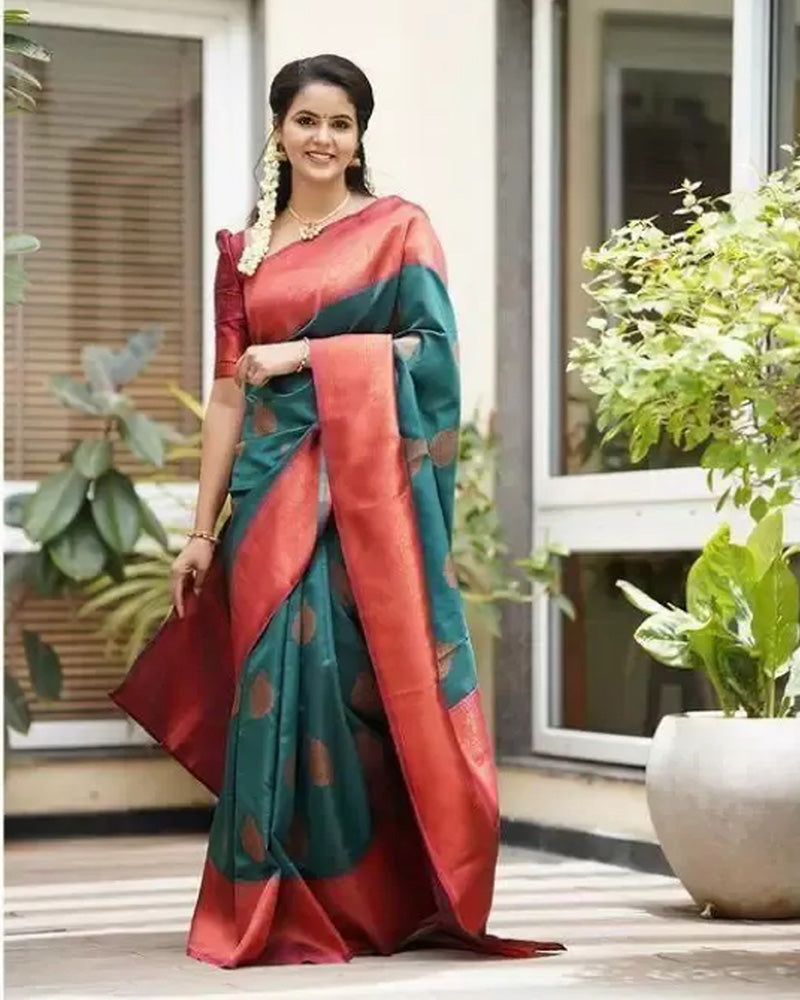 Designer Rama Color Jacquard Banarasi Silk Saree