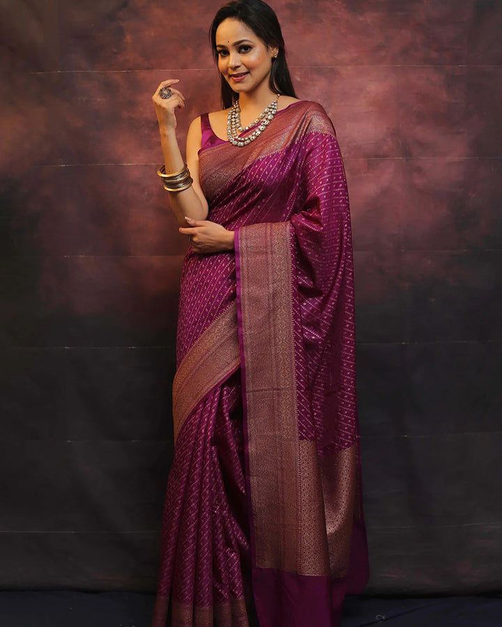 Designer Wine Color Banarasi Saree