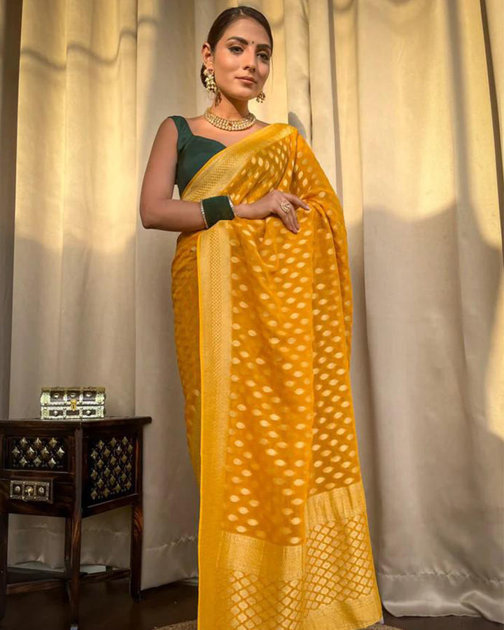 Designer Yellow Color Zari Weaving Banarasi Silk Saree