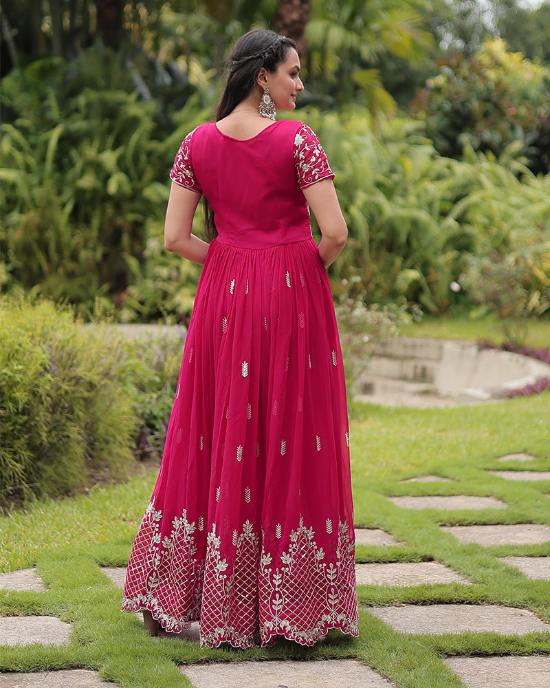 Beautiful Rani Color Zari Embroidered Anarkali Gown