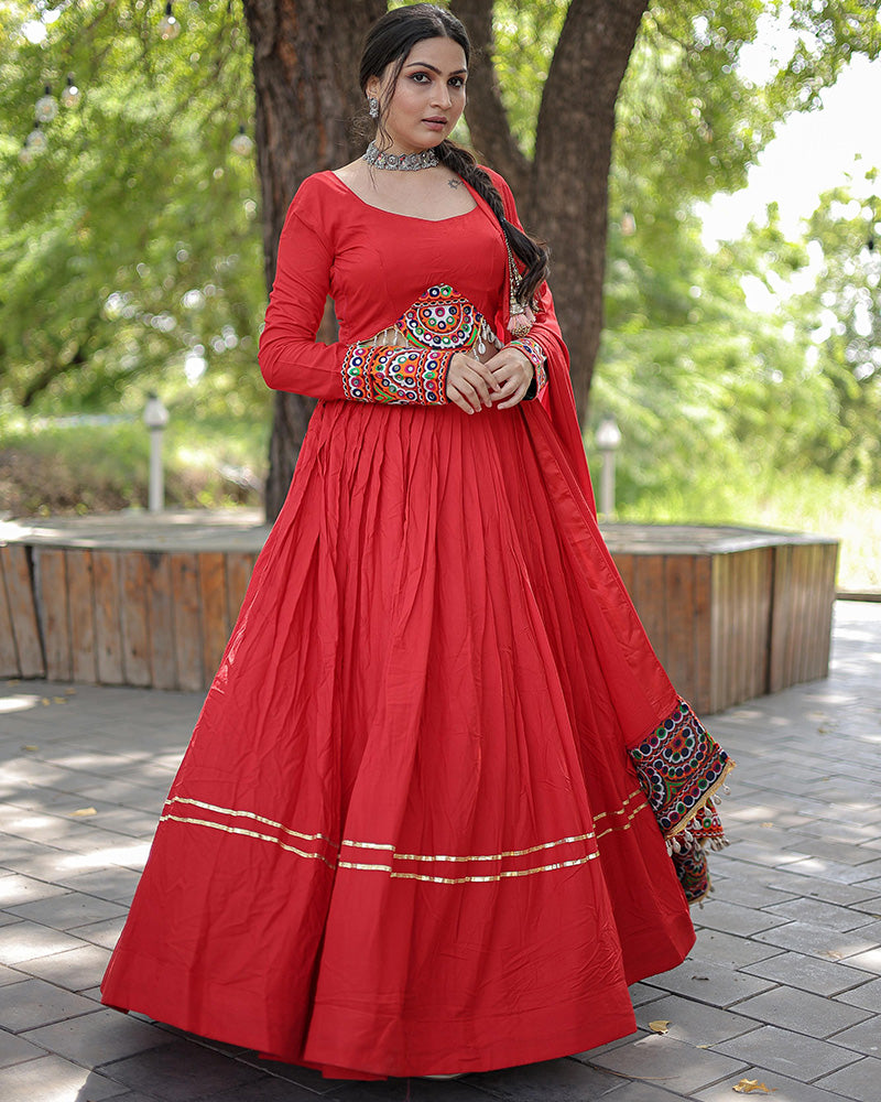 Navratri Wear Red Color Rayon Lehenga Choli