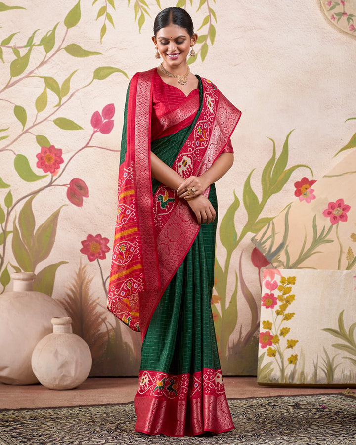 Green Color Patola Print Tussar Chex Saree