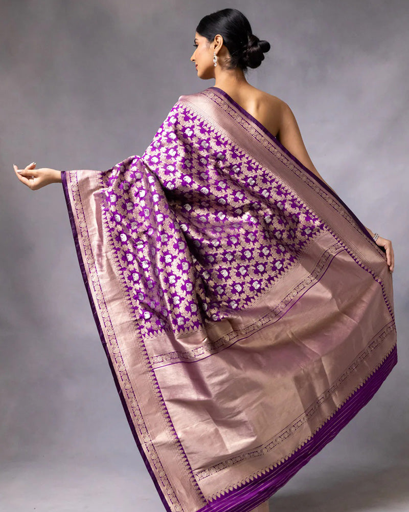 Designer Purple Color Jacquard Banarasi Silk Saree