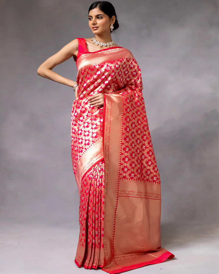 Designer Red Color Jacquard Banarasi Silk Saree