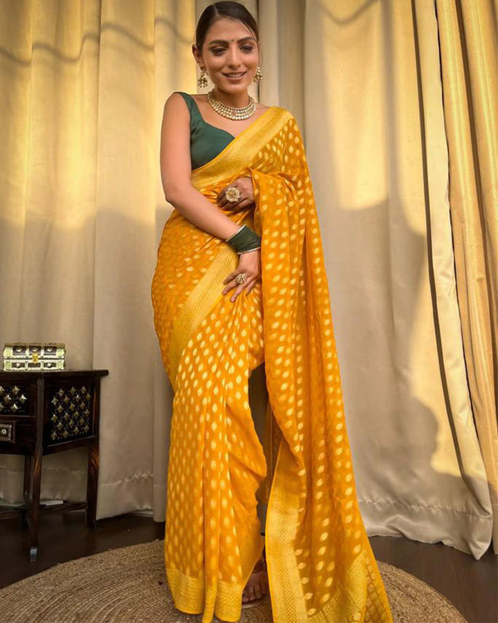 Designer Yellow Color Zari Weaving Banarasi Silk Saree