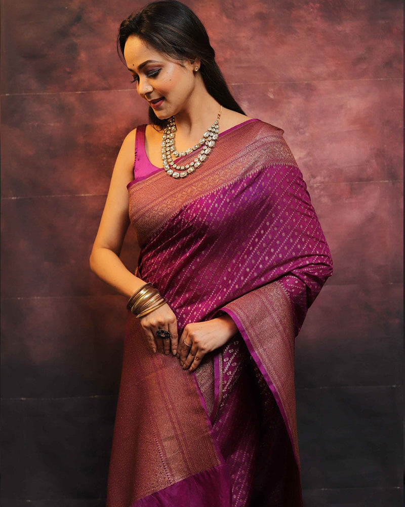 Designer Wine Color Banarasi Saree