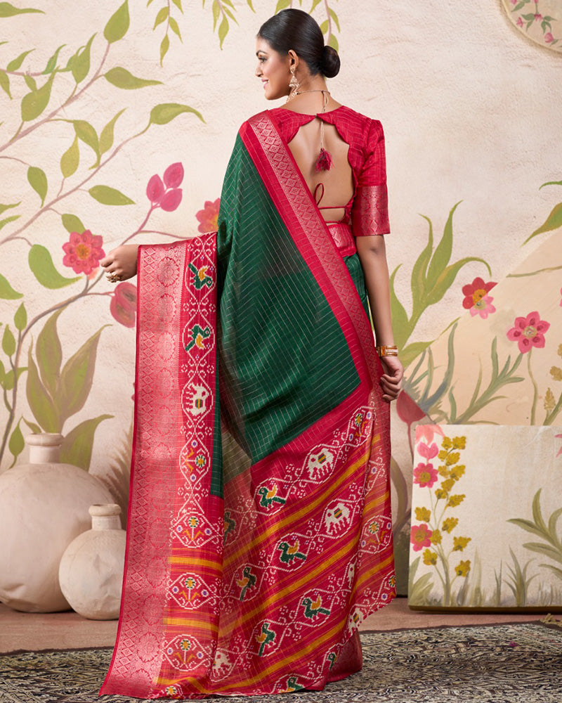 Green Color Patola Print Tussar Chex Saree