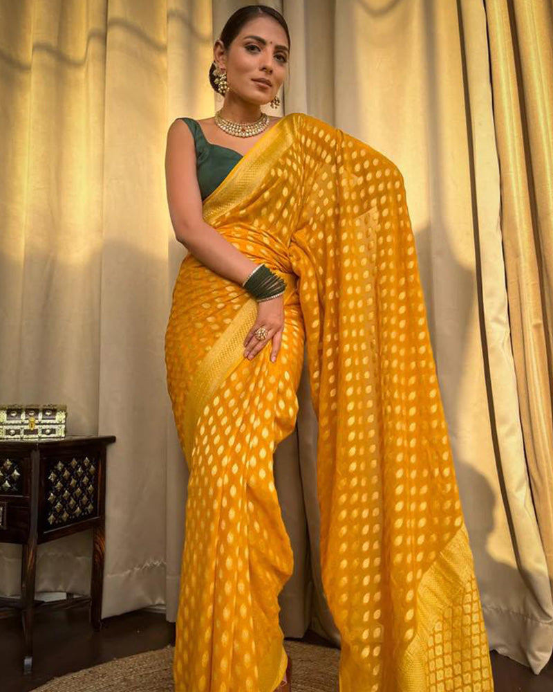 Designer Yellow Color Zari Weaving Banarasi Silk Saree