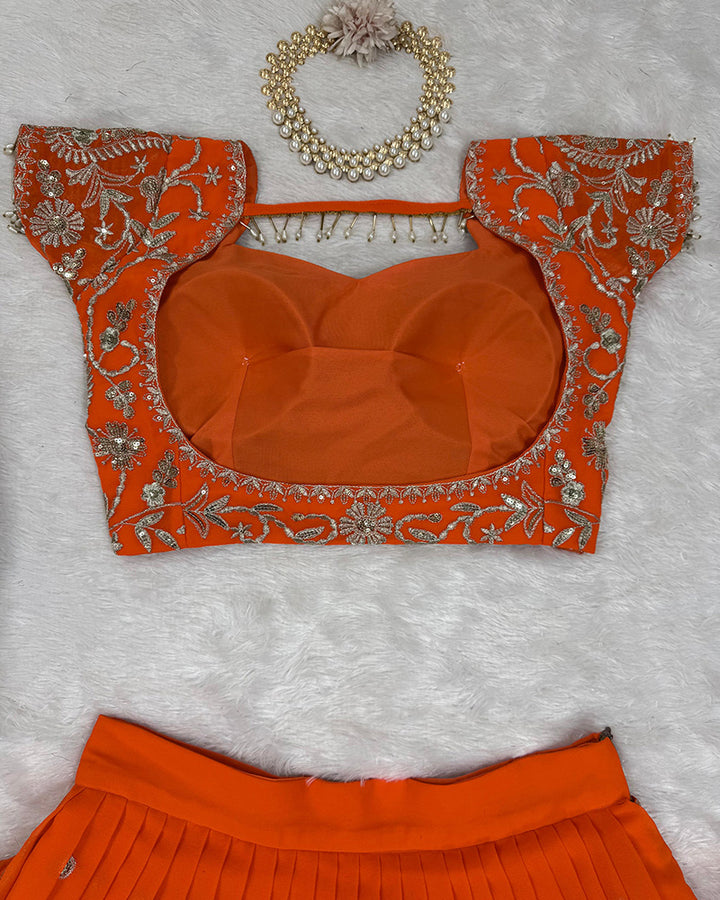 Orange Color Faux Georgette Sequence Work Lehenga Choli