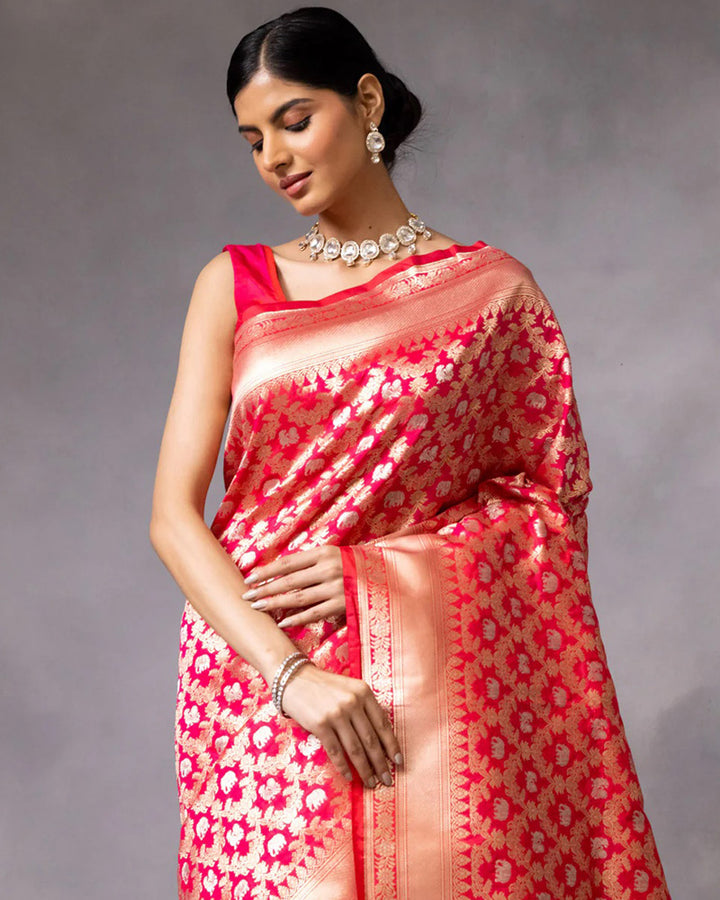 Designer Red Color Jacquard Banarasi Silk Saree