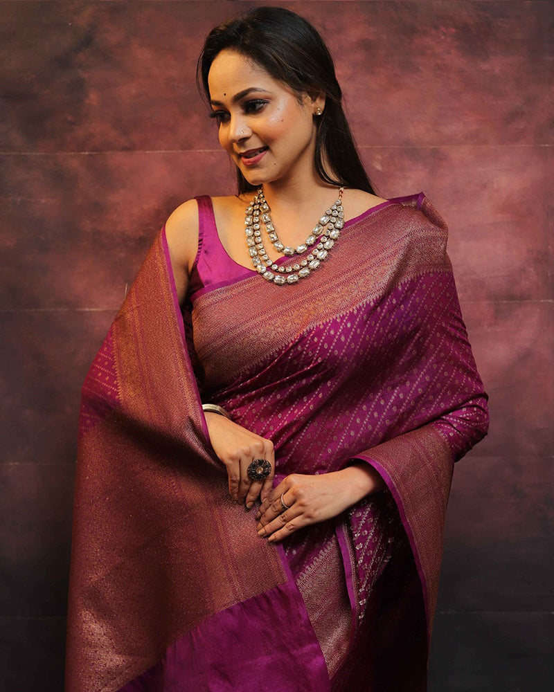 Designer Wine Color Banarasi Saree