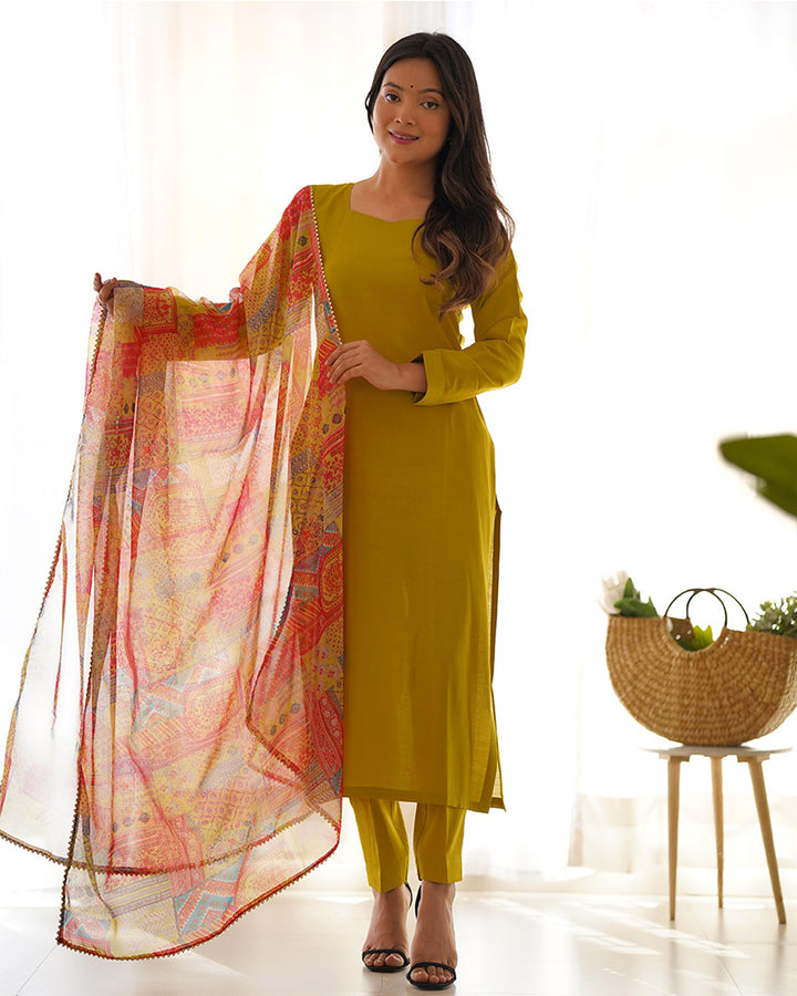 Yellow Color Viscose Three Piece Salwar Suit