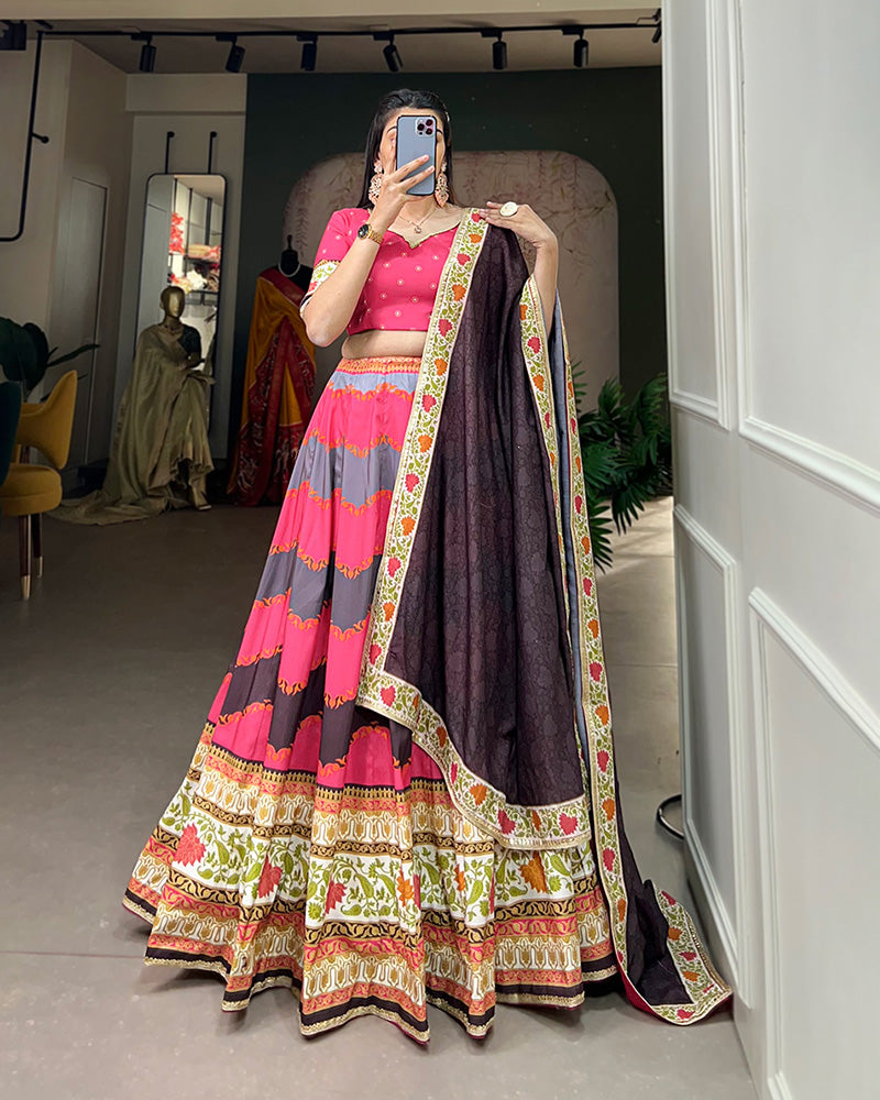 Pink Color Vaishali silk Printed Lehenga Choli