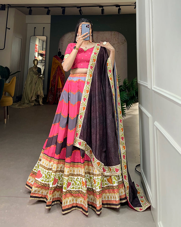 Pink Color Vaishali silk Printed Lehenga Choli