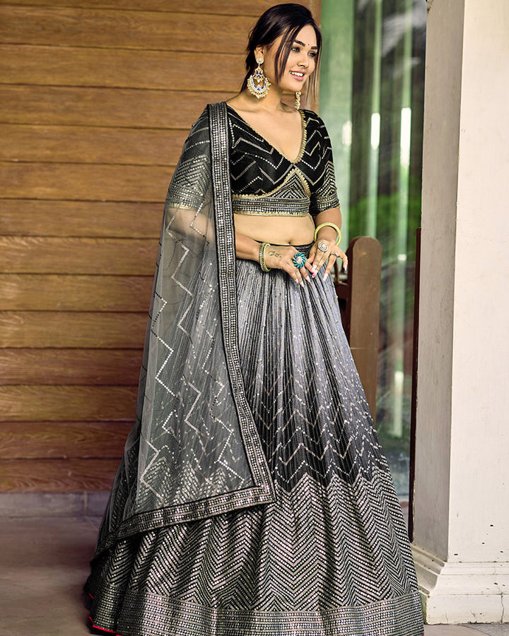 Black Color Chinon Sequence Embroidered Lehenga Choli