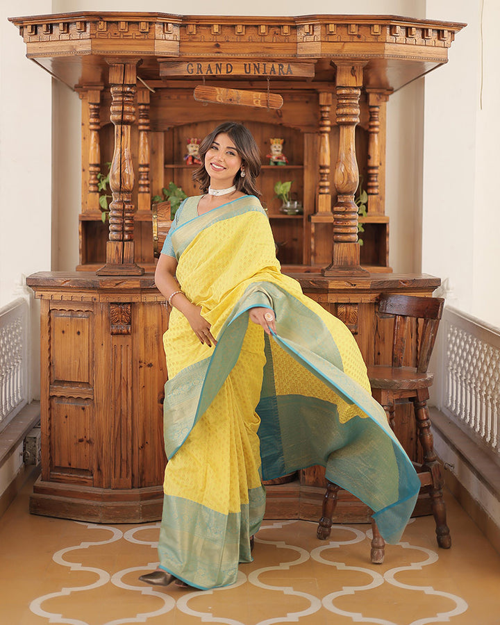 Designer Kanjivaram Silk Yellow Color Saree