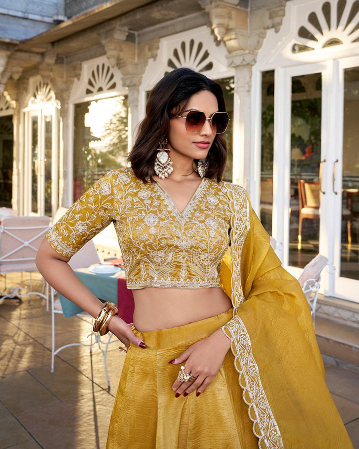 Haldi Special Mustard Color Goldie Silk Lehenga Choli