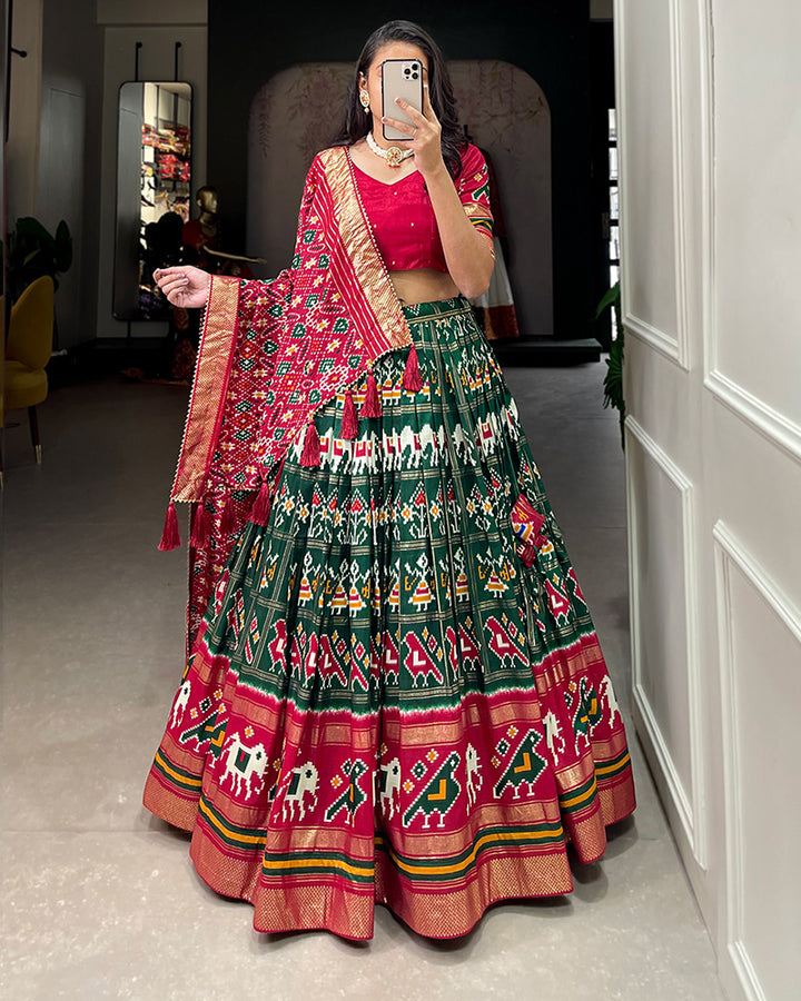 Green Color Floral And Patola Print Lehenga Choli