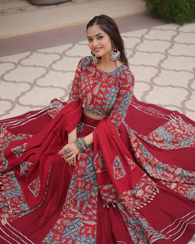 Navratri Wear Maroon Color Rayon Printed Lehenga Choli